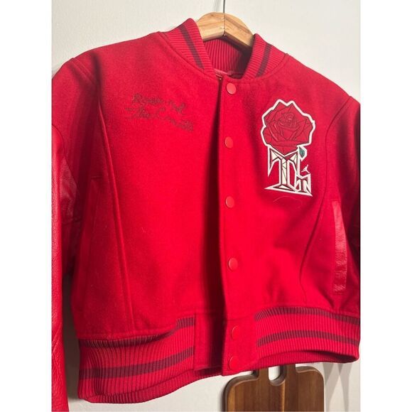 Jordan x Teyana Taylor Red Rose Leather Trim Long Sleeve Cropped Jacket Small - Picture 5 of 7
